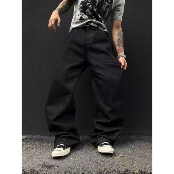 Dragon Pattern Washed Straight-Leg Jeans