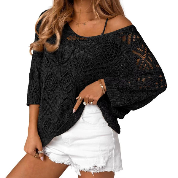 Crochet Batwing Sleeve Knit Top