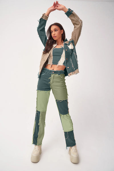 Colorful Patchwork Straight-Leg Jeans
