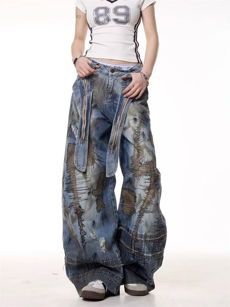 Abstract Pattern Tie-Dye Jeans