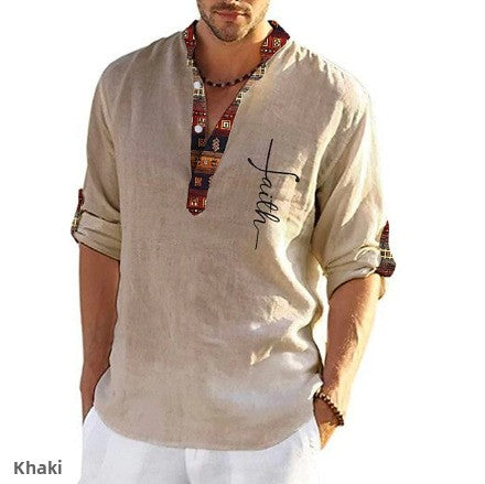 Stylish Printed Stand Collar Shirt