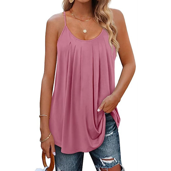 Casual Pleated Sleeveless Shirts