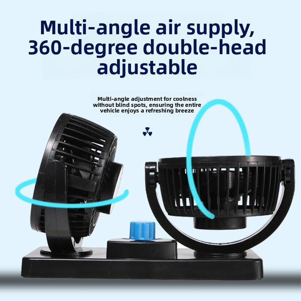 Dual Head Car Fan with USB and Cigarette Lighter Plug