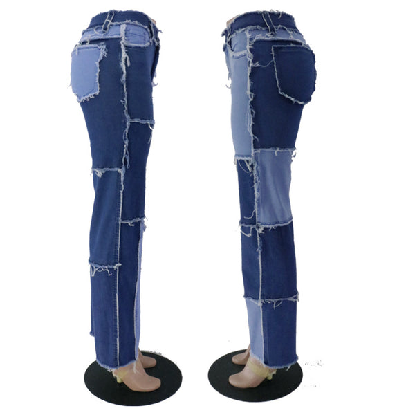 Colorful Patchwork Straight-Leg Jeans