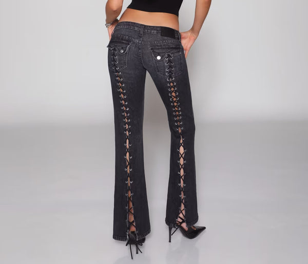 Straight Leg Lace-Up Jeans