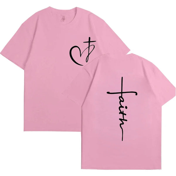 Womens Heart and Cross Cotton T-Shirt