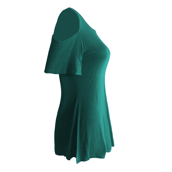 Crewneck Short-Sleeved Shoulderless Shirts
