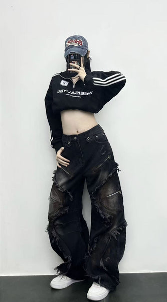 Distressed Edges and Patchwork Dyed Jeans