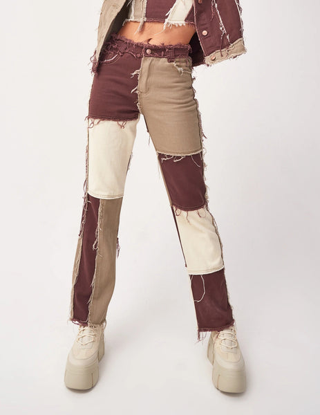 Colorful Patchwork Straight-Leg Jeans