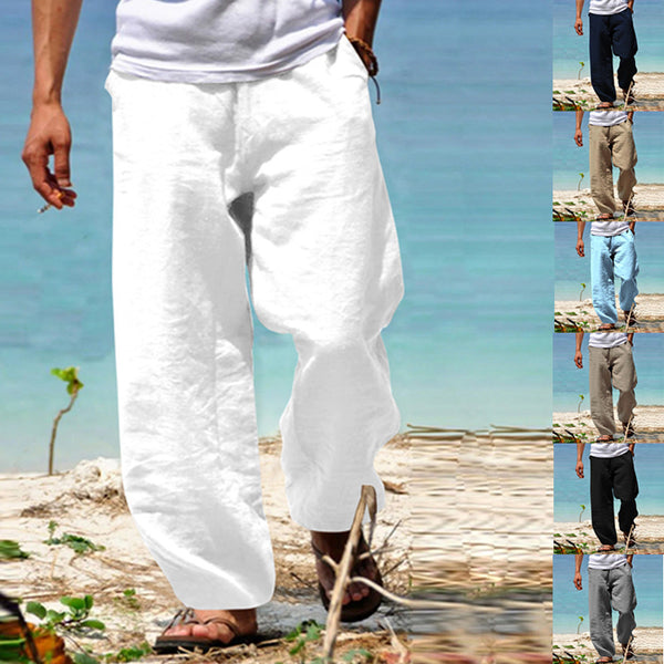 Cotton Linen Drawstring Casual Trousers