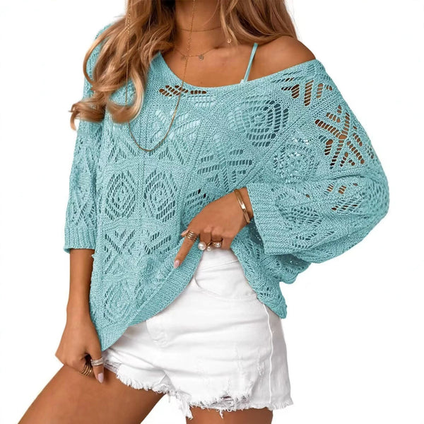 Crochet Batwing Sleeve Knit Top