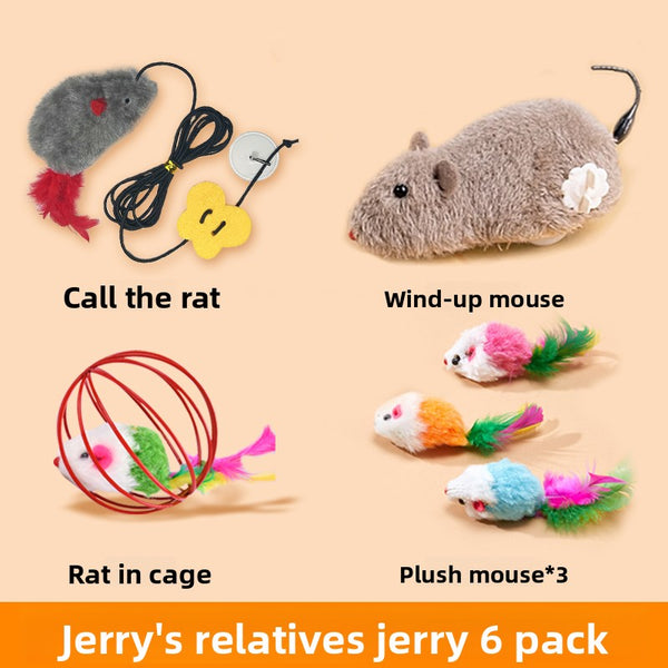 Wind-Up Cat Toy with Moving Mice