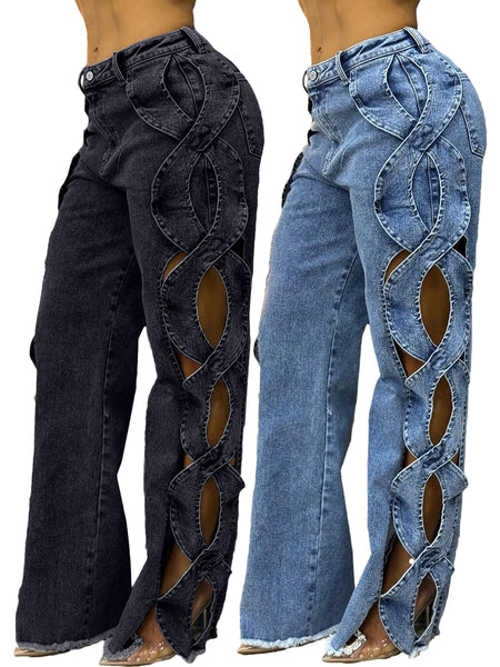 Side Hollow Denim Patchwork Jeans