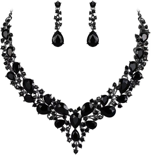 Elegant Rhinestone Teardrop Necklace and Earrings