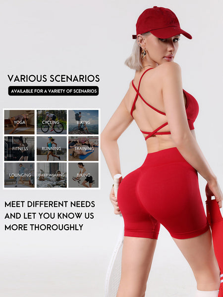 Cross Back Yoga Set with Tummy Control Shorts