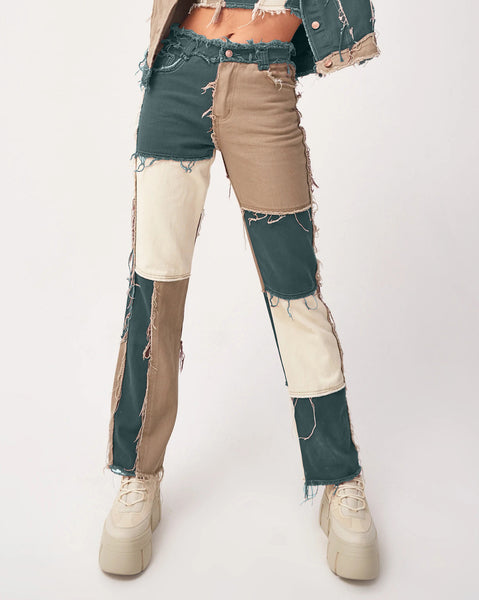 Colorful Patchwork Straight-Leg Jeans