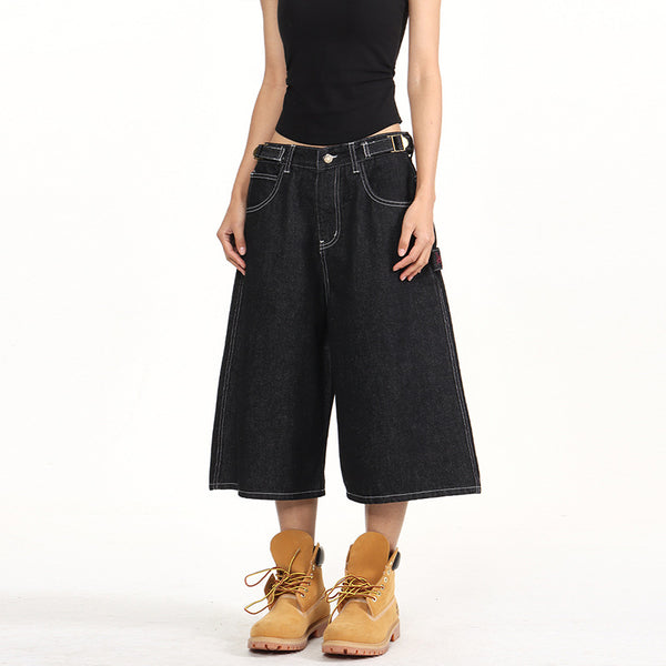 Adjustable Waist Vintage Denim Cropped Pants