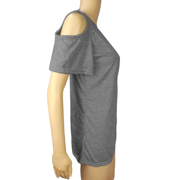 Crewneck Short-Sleeved Shoulderless Shirts