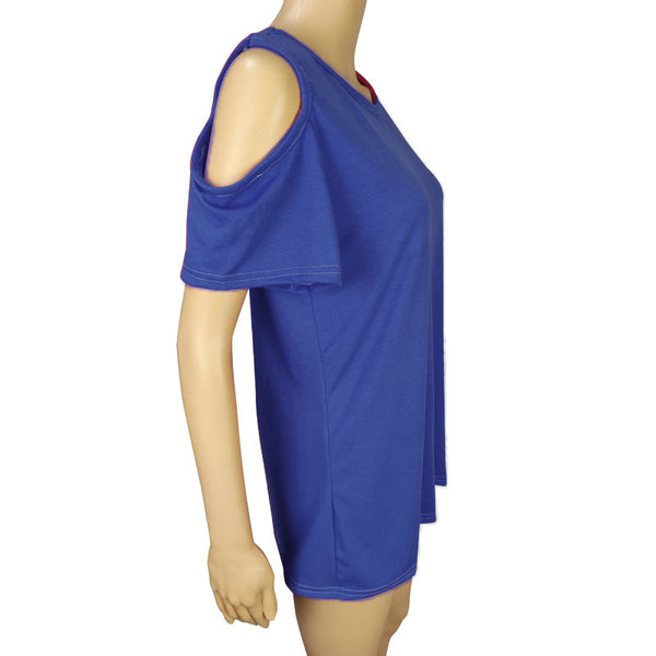 Crewneck Short-Sleeved Shoulderless Shirts