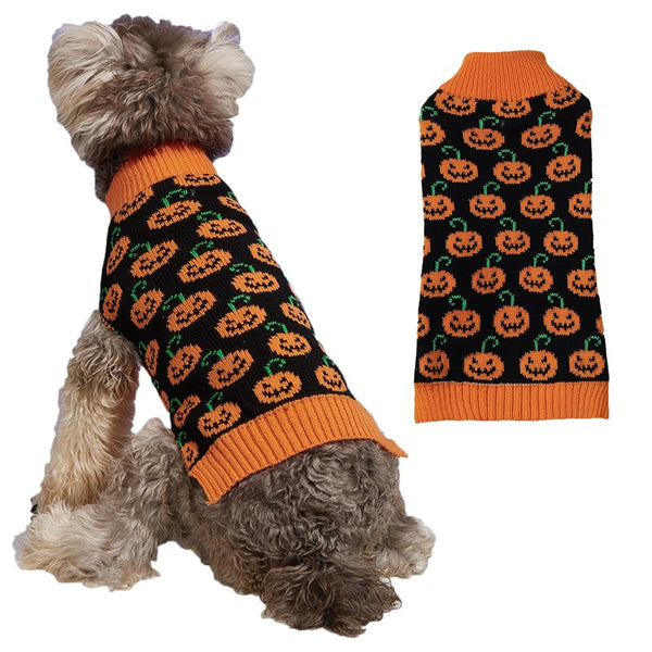 Halloween Pumpkin Knitted Sweater for Dogs