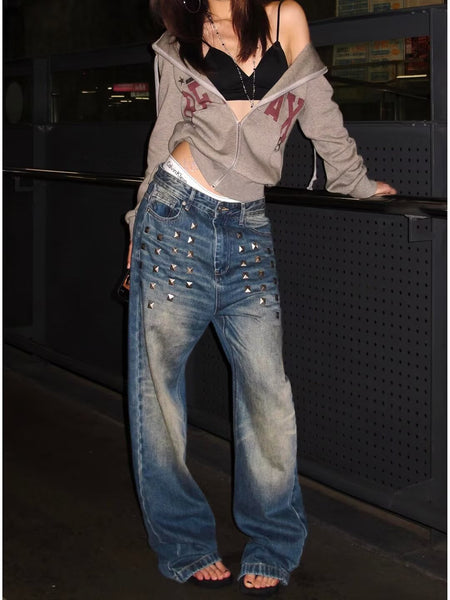 Rhinestone Embellished Loose-fit Jeans