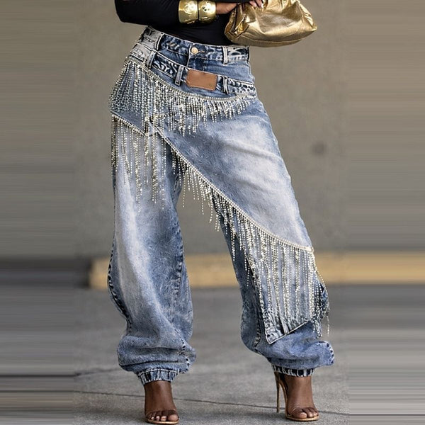 Patchwork Wide Leg Denim Pants