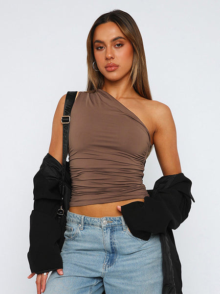 Solid-Color One-Shoulder Backless Top