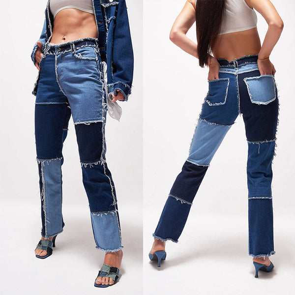 Colorful Patchwork Straight-Leg Jeans