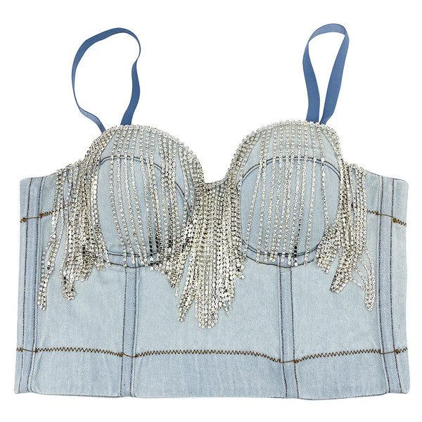 Sleeveless Denim Crop Top & Shorts