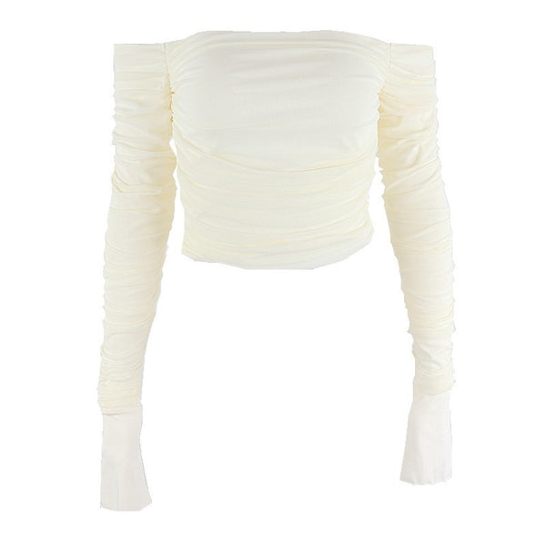 Off-Shoulder Mesh Flared Sleeve Shirt