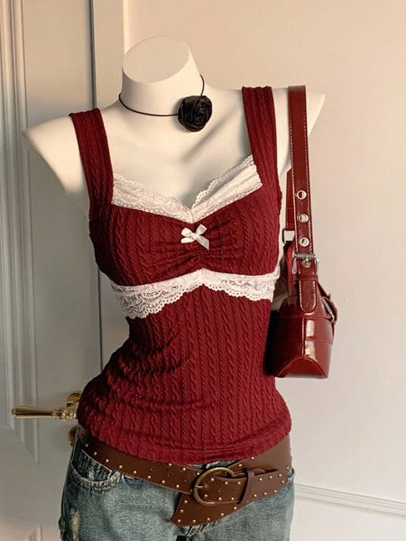 Womens Lace Trim Camisole with Bow Detail