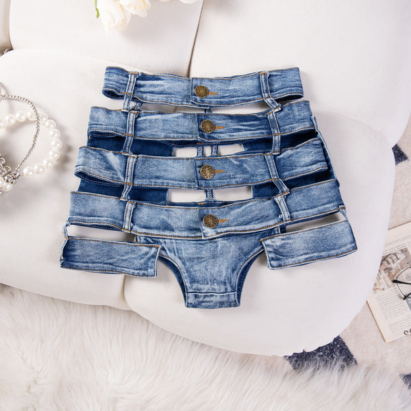 Stretchy Denim Shorts with Cut-Out Design
