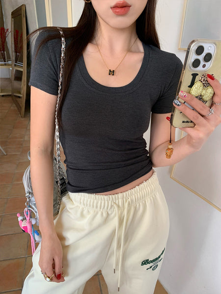 U Collar Short-Sleeved Women's T-Shirts