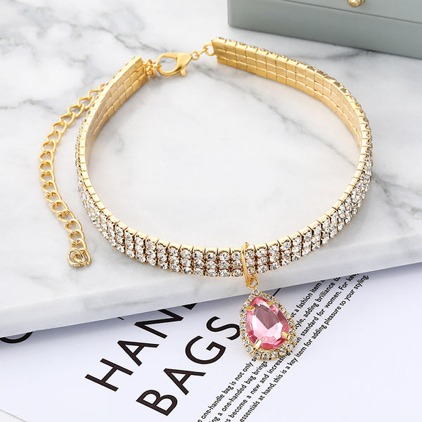 Rhinestone and Teardrop pendant Dog Collar