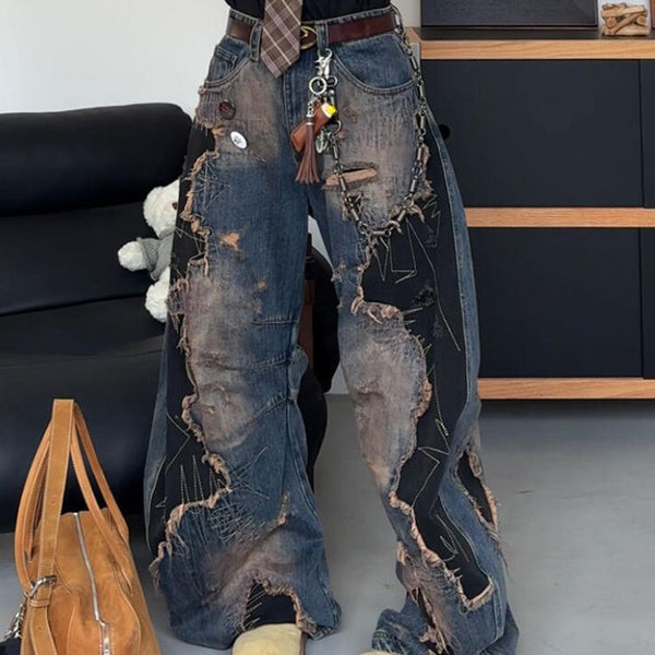 Color-Blocking Patchwork Jeans