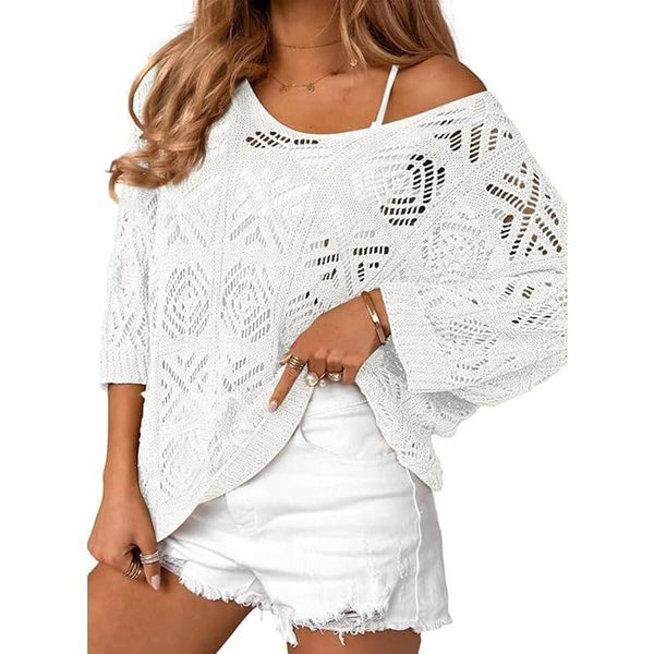 Crochet Batwing Sleeve Knit Top