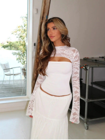 Sheer Flared-Sleeve Top