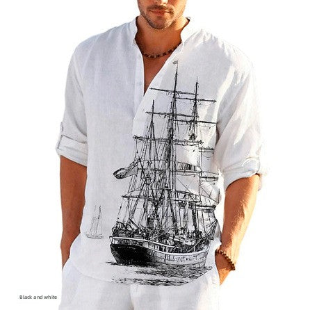 Stylish Printed Stand Collar Shirt