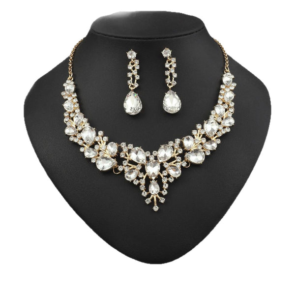 Elegant Rhinestone Teardrop Necklace and Earrings