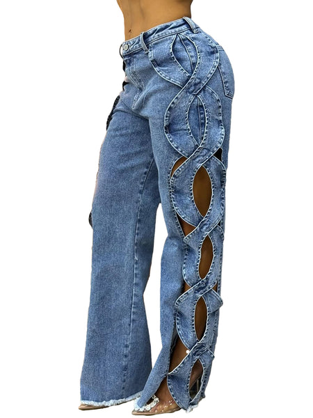 Side Hollow Denim Patchwork Jeans