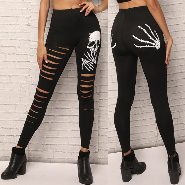 Skull Pattern Ripped Leggings