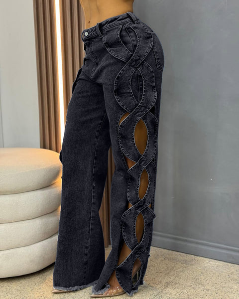 Side Hollow Denim Patchwork Jeans