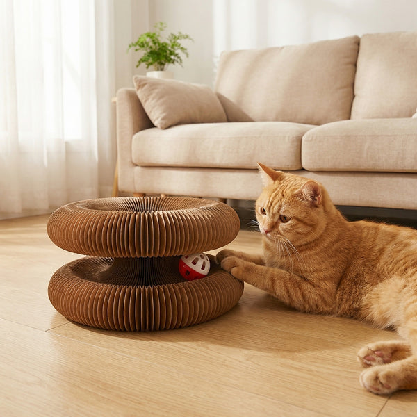 Foldable Corrugated Paper Cat Scratcher with Bells