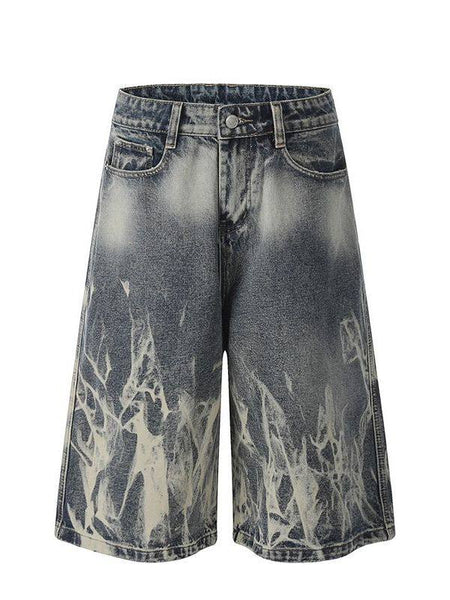 American Retro Washed Tie-Dye Denim Shorts for Men