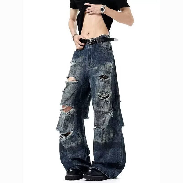 Ripped Tie-Dye Pattern Jeans