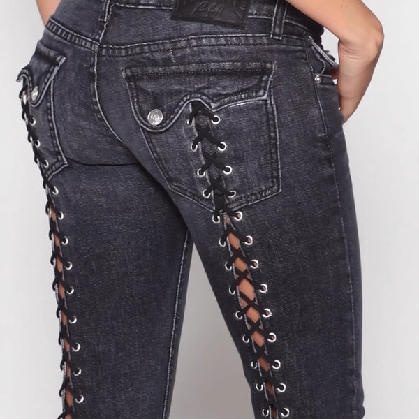 Straight Leg Lace-Up Jeans