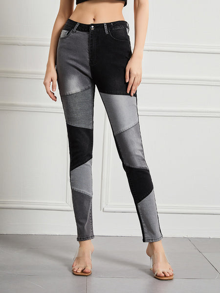 High-Waisted Patchwork Denim Jeans