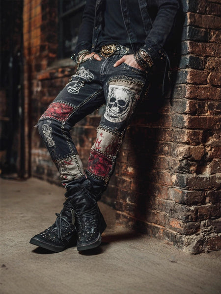 Mens 3D Print Skull Design Slim Fit Pants