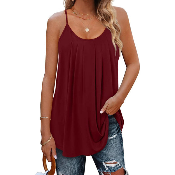 Casual Pleated Sleeveless Shirts