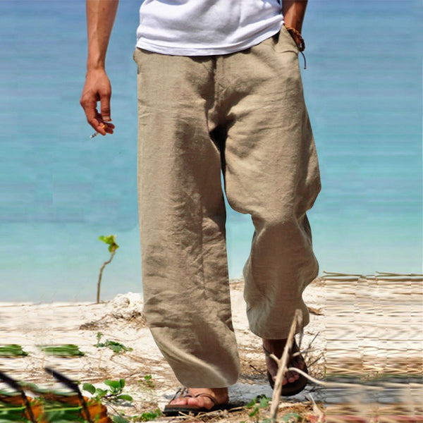 Cotton Linen Drawstring Casual Trousers